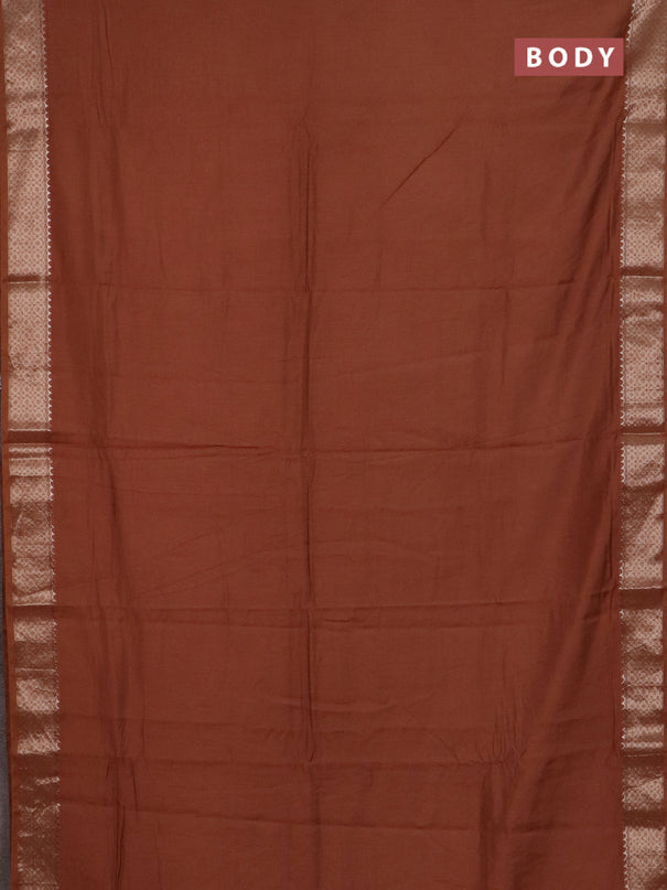 Semi chanderi saree rust shade and beige with plain body and zari woven border