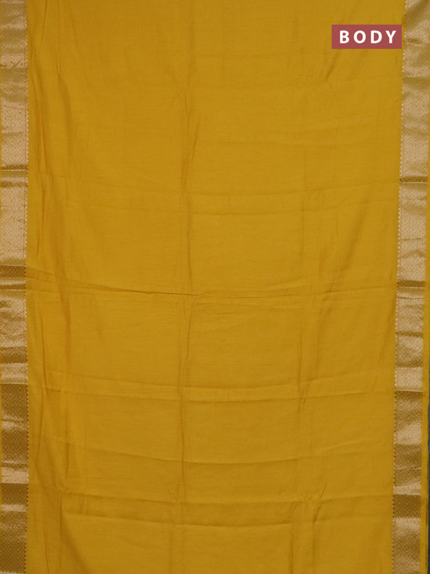 Semi chanderi saree yellow and beige with plain body and zari woven border