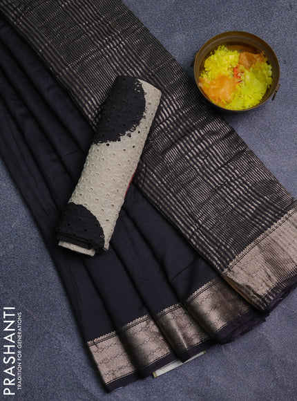 Semi chanderi saree coffee brown and beige with plain body and zari woven border