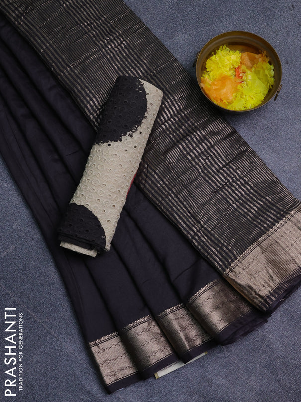 Semi chanderi saree coffee brown and beige with plain body and zari woven border