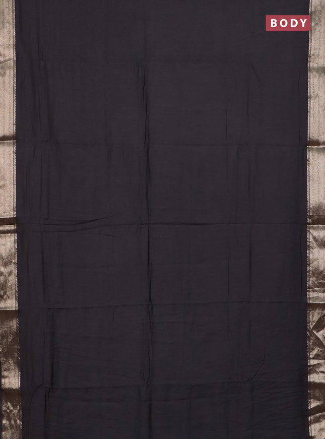 Semi chanderi saree coffee brown and beige with plain body and zari woven border