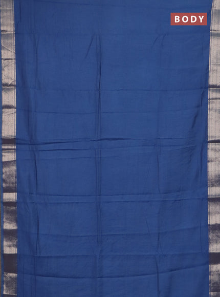 Semi chanderi saree blue and beige with plain body and zari woven border