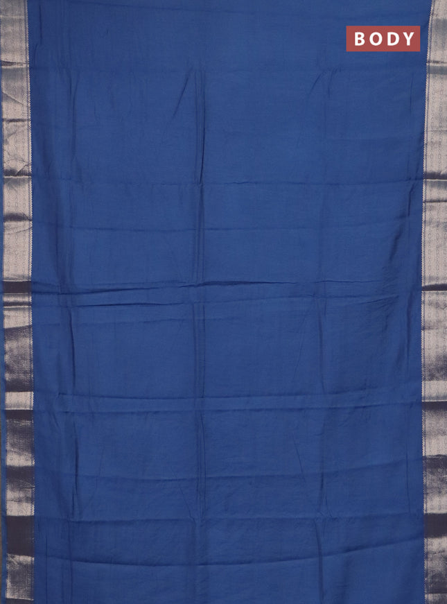 Semi chanderi saree blue and beige with plain body and zari woven border