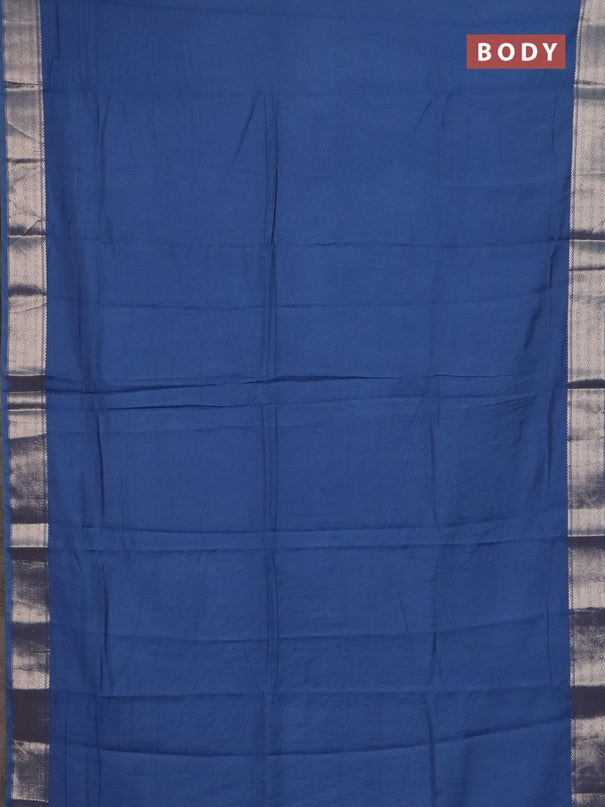 Semi chanderi saree blue and beige with plain body and zari woven border