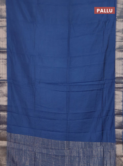 Semi chanderi saree blue and beige with plain body and zari woven border