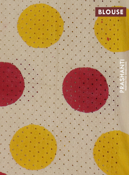 Semi chanderi saree yellow and beige with plain body and zari woven border
