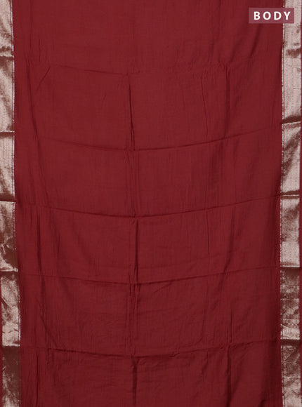 Semi chanderi saree maroon and beige with plain body and zari woven border