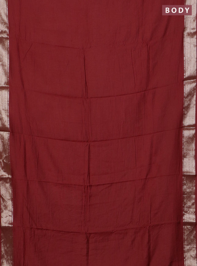 Semi chanderi saree maroon and beige with plain body and zari woven border