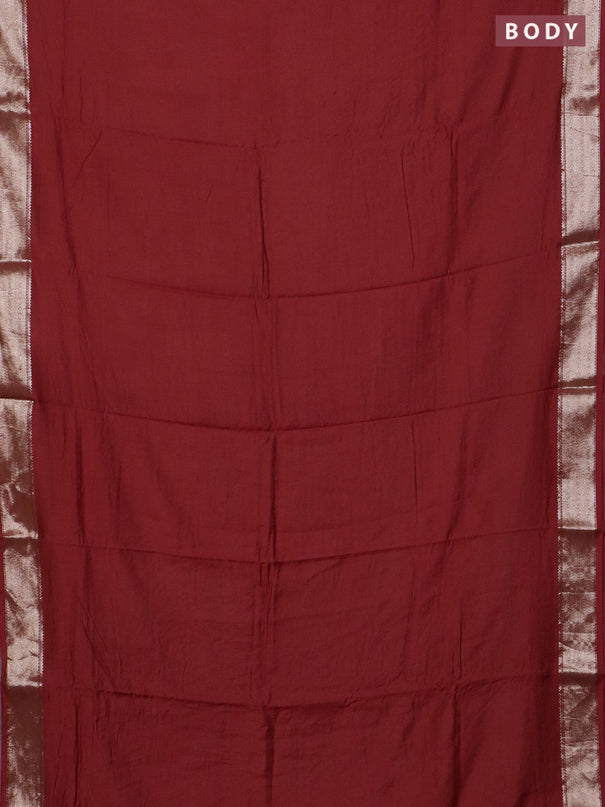 Semi chanderi saree maroon and beige with plain body and zari woven border