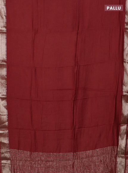 Semi chanderi saree maroon and beige with plain body and zari woven border