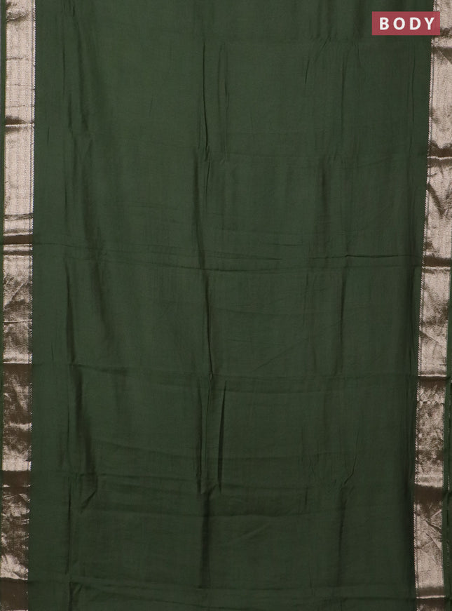 Semi chanderi saree sap green and beige with plain body and zari woven border