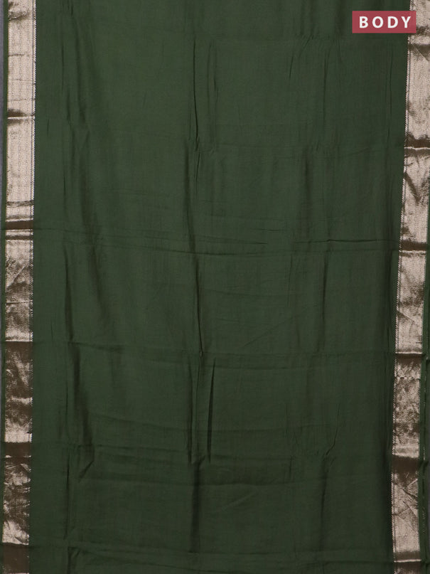 Semi chanderi saree sap green and beige with plain body and zari woven border