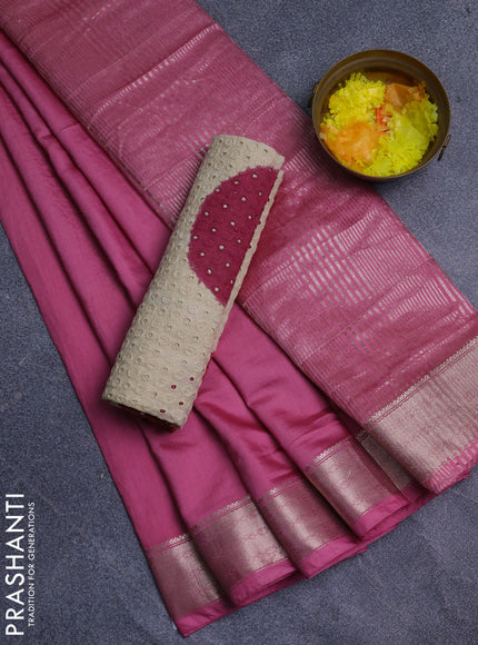 Semi chanderi saree mauve pink and beige with plain body and zari woven border