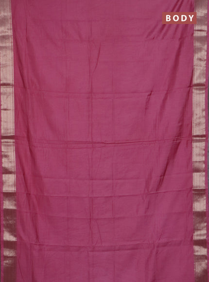Semi chanderi saree mauve pink and beige with plain body and zari woven border