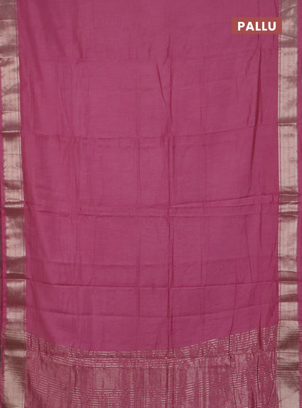 Semi chanderi saree mauve pink and beige with plain body and zari woven border