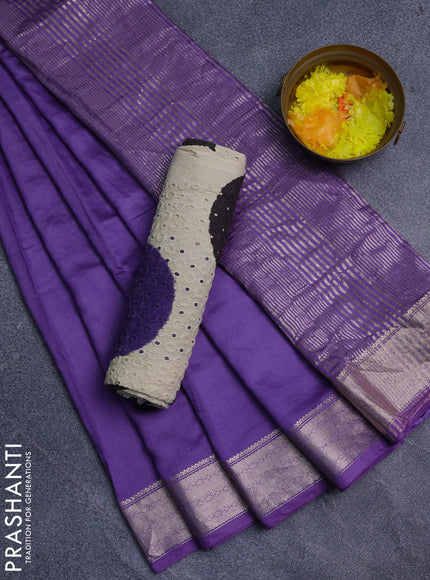 Semi chanderi saree violet shade and beige with plain body and zari woven border