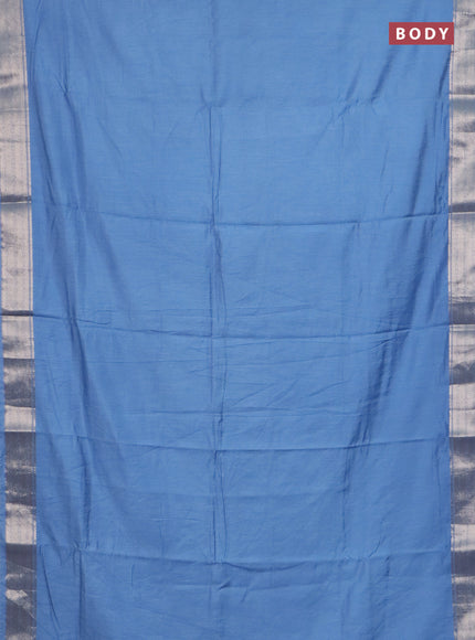 Semi chanderi saree pastel blue and beige with plain body and zari woven border