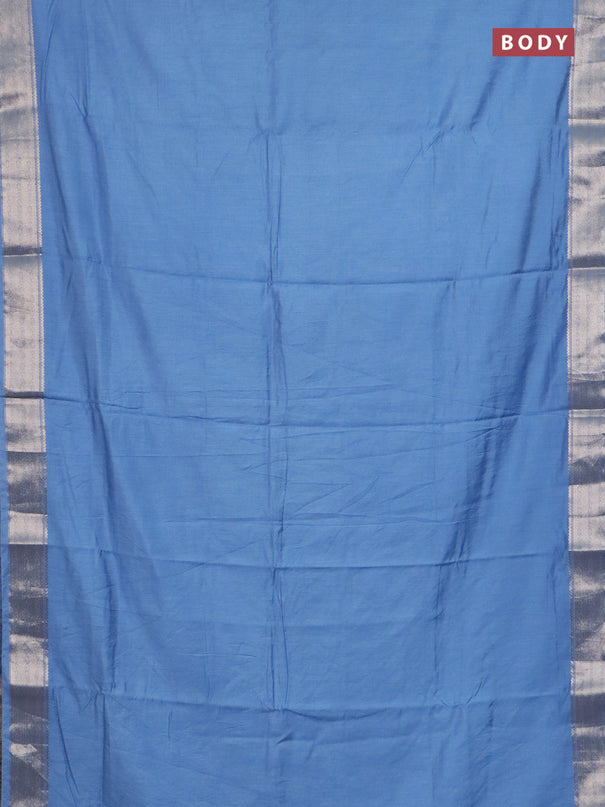 Semi chanderi saree pastel blue and beige with plain body and zari woven border