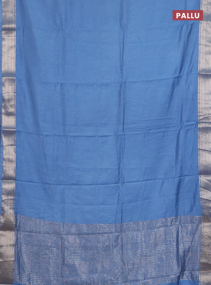 Semi chanderi saree pastel blue and beige with plain body and zari woven border