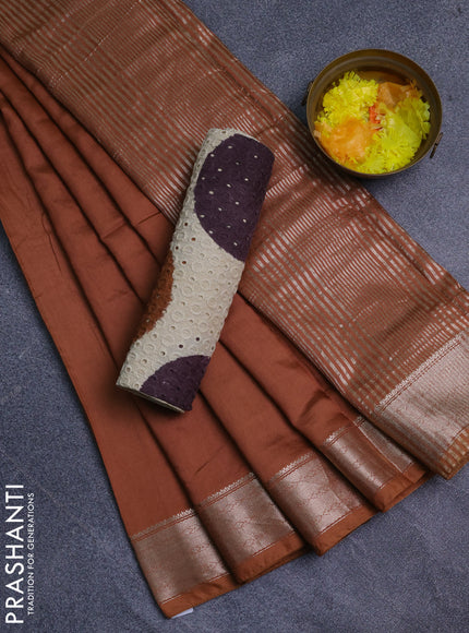 Semi chanderi saree rust shade and beige with plain body and zari woven border