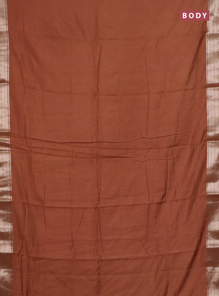 Semi chanderi saree rust shade and beige with plain body and zari woven border