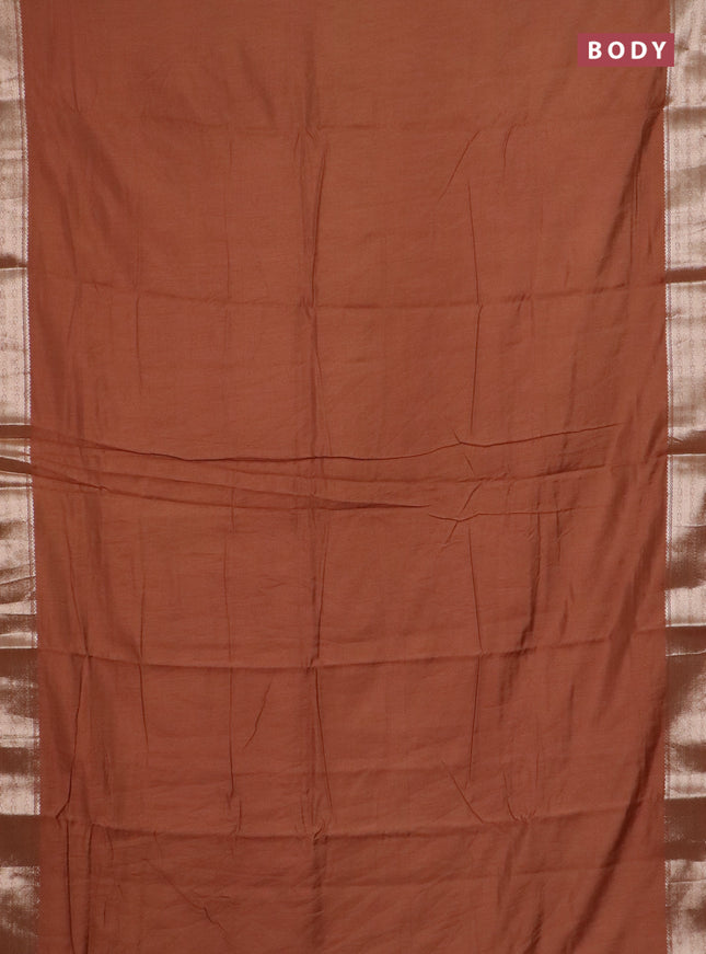 Semi chanderi saree rust shade and beige with plain body and zari woven border