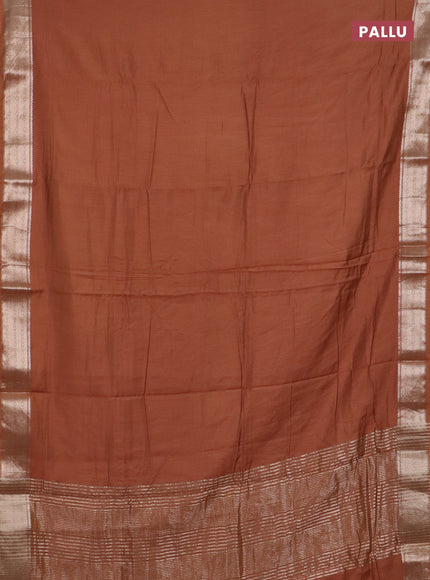 Semi chanderi saree rust shade and beige with plain body and zari woven border