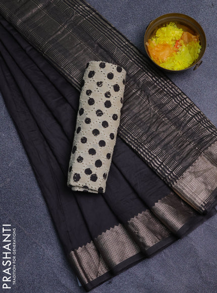 Semi chanderi saree elephant grey and beige with plain body and zari woven border