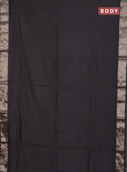 Semi chanderi saree elephant grey and beige with plain body and zari woven border