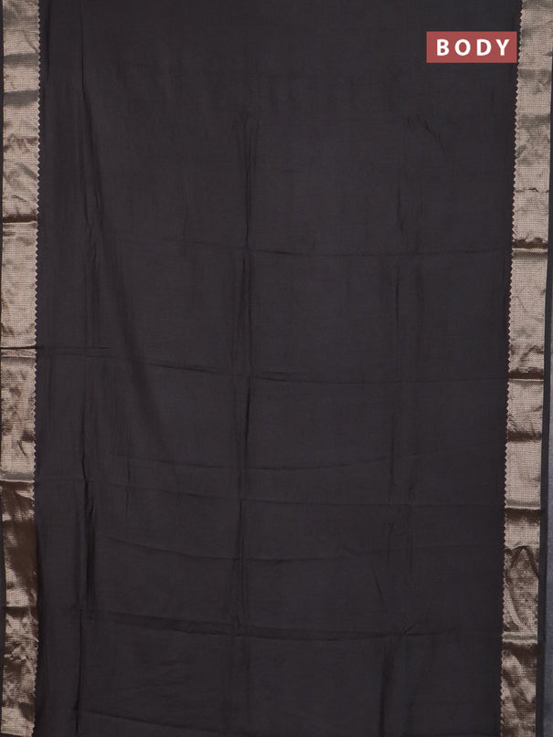Semi chanderi saree elephant grey and beige with plain body and zari woven border