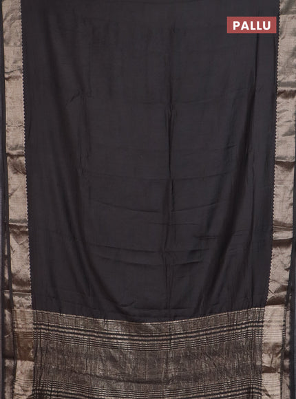 Semi chanderi saree elephant grey and beige with plain body and zari woven border