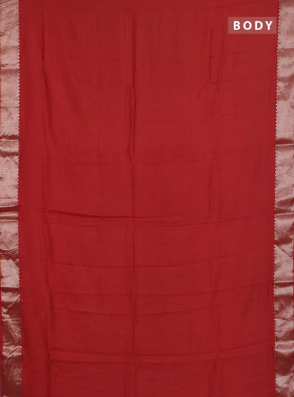 Semi chanderi saree maroon and beige with plain body and zari woven border
