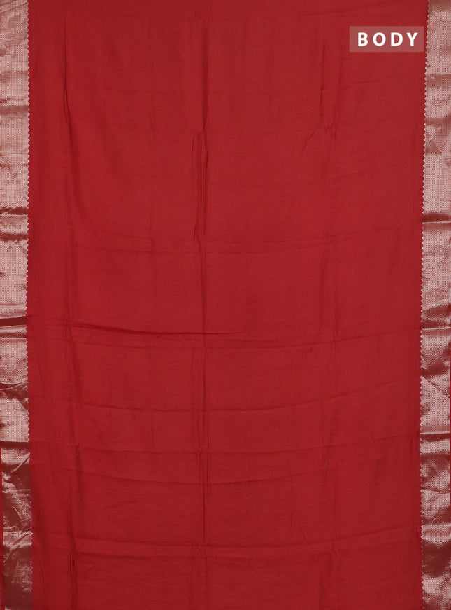 Semi chanderi saree maroon and beige with plain body and zari woven border