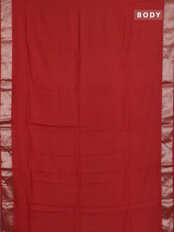 Semi chanderi saree maroon and beige with plain body and zari woven border