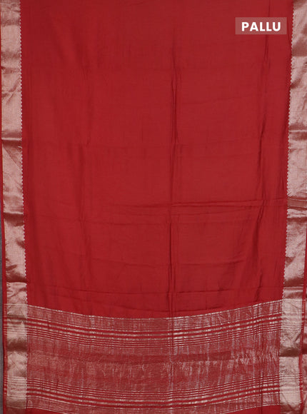 Semi chanderi saree maroon and beige with plain body and zari woven border