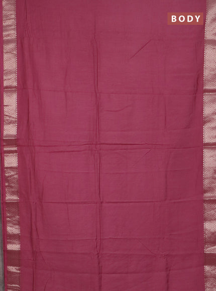 Semi chanderi saree mauve pink and beige red with plain body and zari woven border