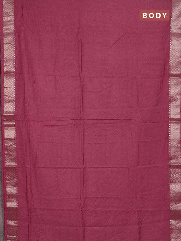 Semi chanderi saree mauve pink and beige red with plain body and zari woven border