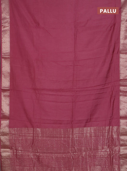 Semi chanderi saree mauve pink and beige red with plain body and zari woven border