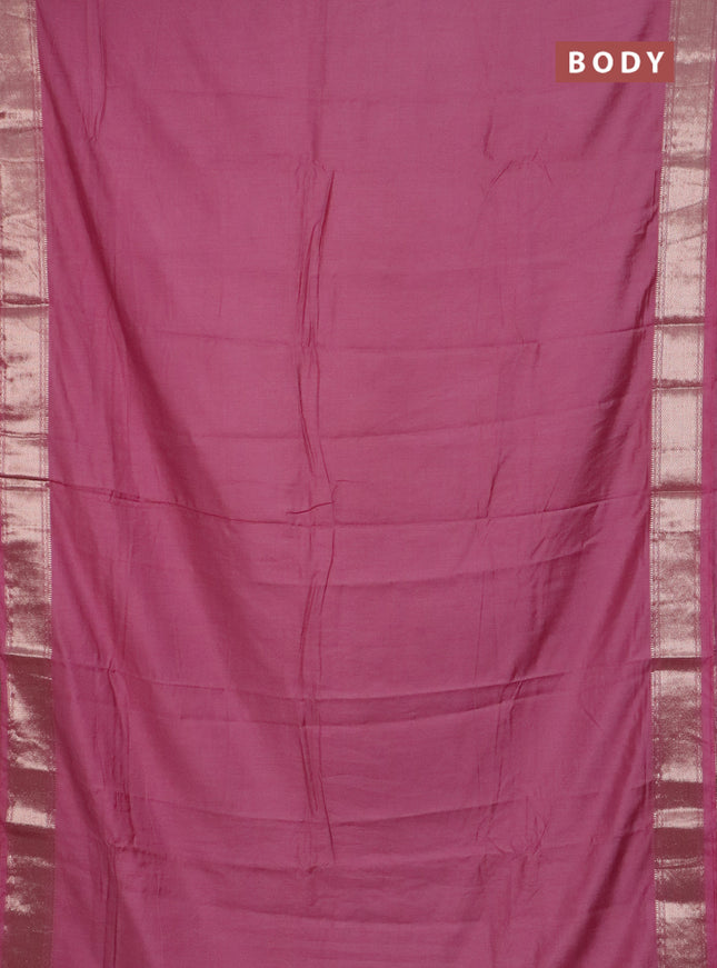 Semi chanderi saree mauve pink and beige with plain body and zari woven border