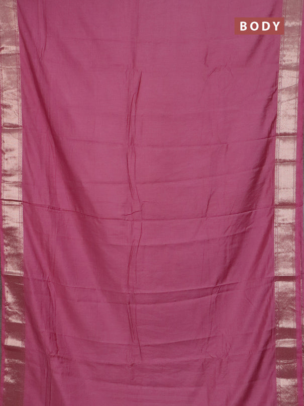Semi chanderi saree mauve pink and beige with plain body and zari woven border