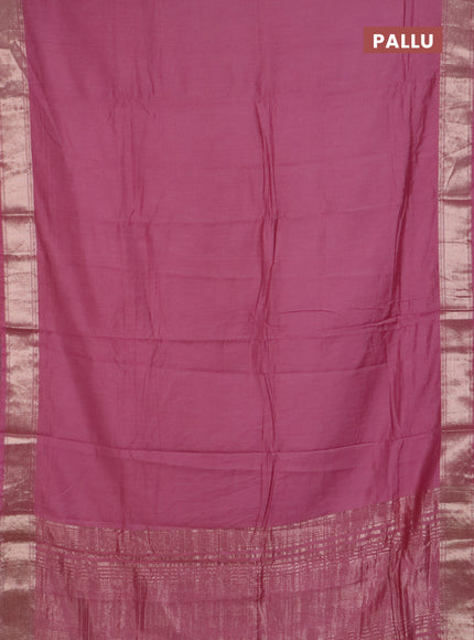 Semi chanderi saree mauve pink and beige with plain body and zari woven border