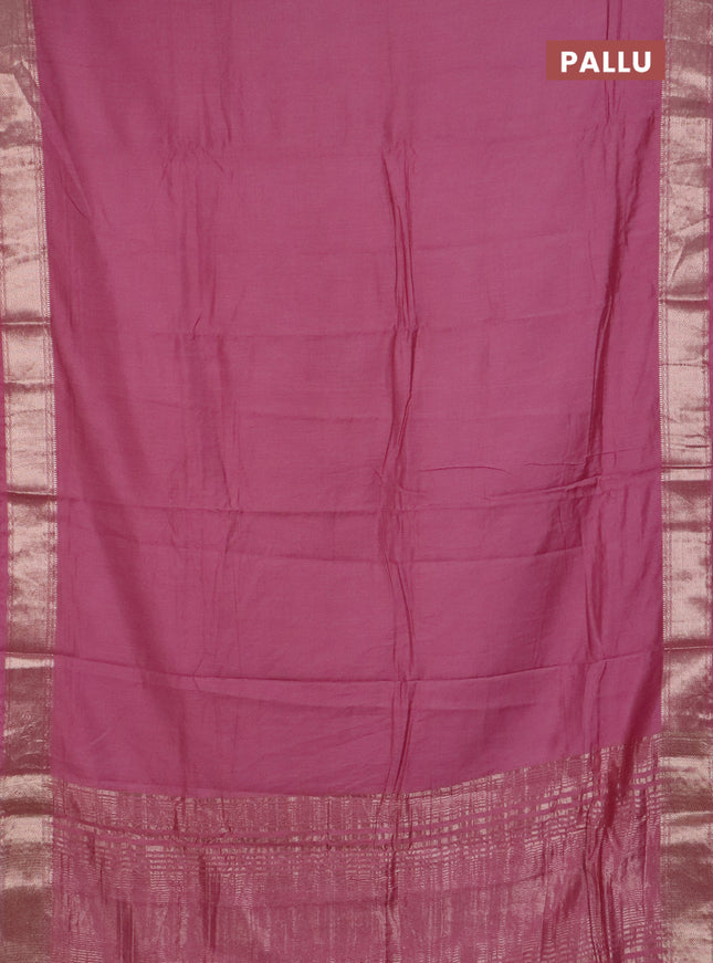 Semi chanderi saree mauve pink and beige with plain body and zari woven border
