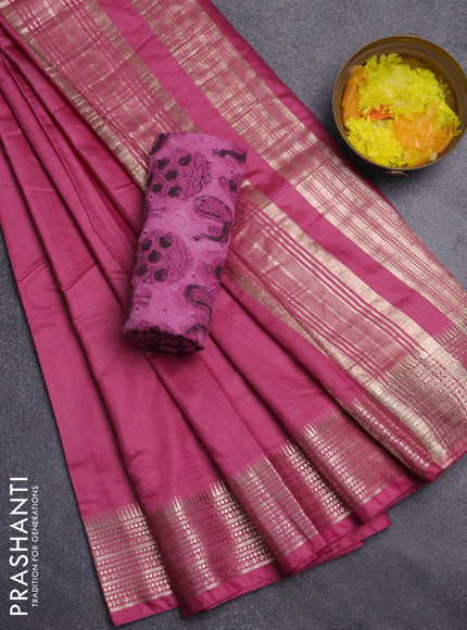 Semi chanderi saree mauve pink and pink with plain body and zari woven border