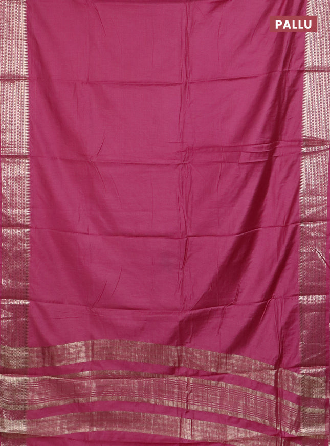 Semi chanderi saree mauve pink and pink with plain body and zari woven border