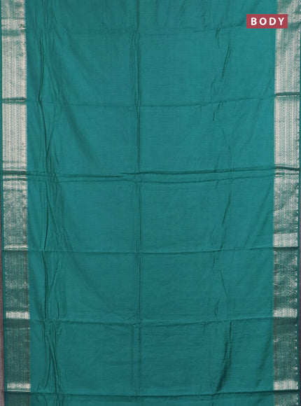 Semi chanderi saree teal green and light green with plain body and zari woven border