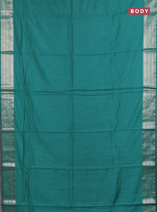 Semi chanderi saree teal green and light green with plain body and zari woven border