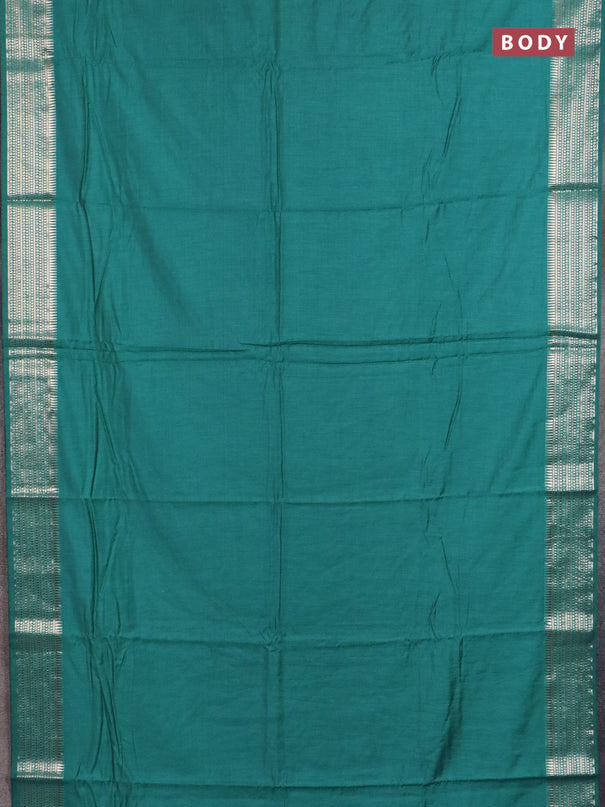Semi chanderi saree teal green and light green with plain body and zari woven border
