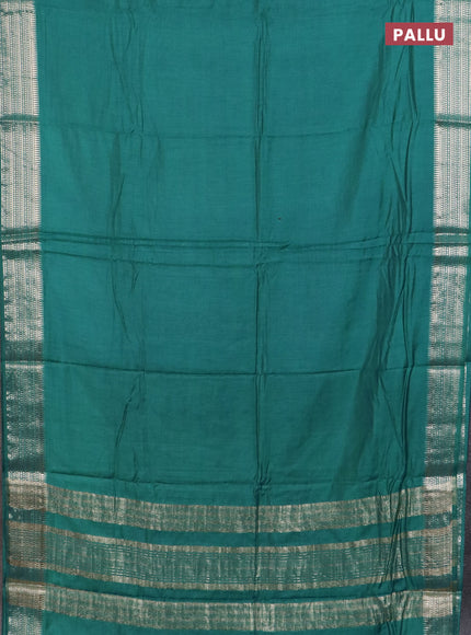 Semi chanderi saree teal green and light green with plain body and zari woven border