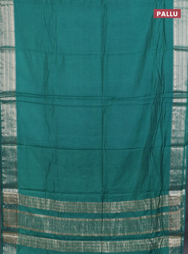 Semi chanderi saree teal green and light green with plain body and zari woven border