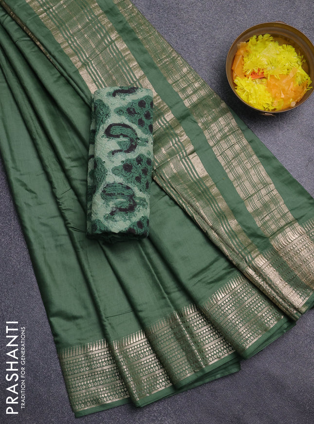 Semi chanderi saree green and light green with plain body and zari woven border